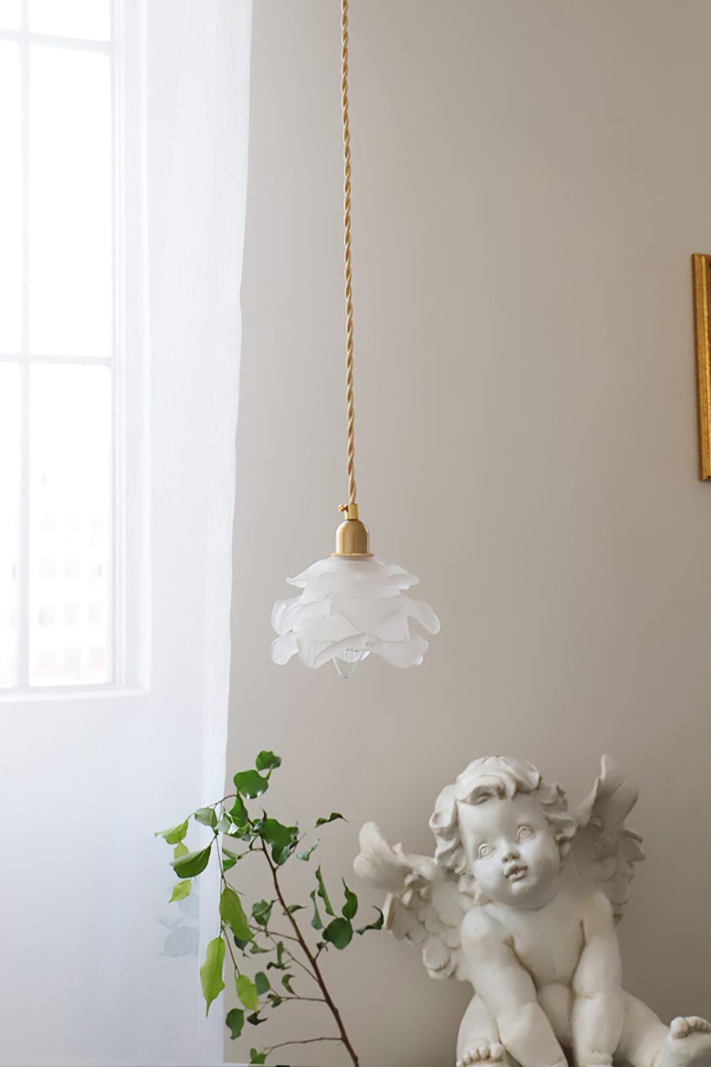 Lampa Wisząca Retro z Kwiatowym Kloszem Szklanym - 11