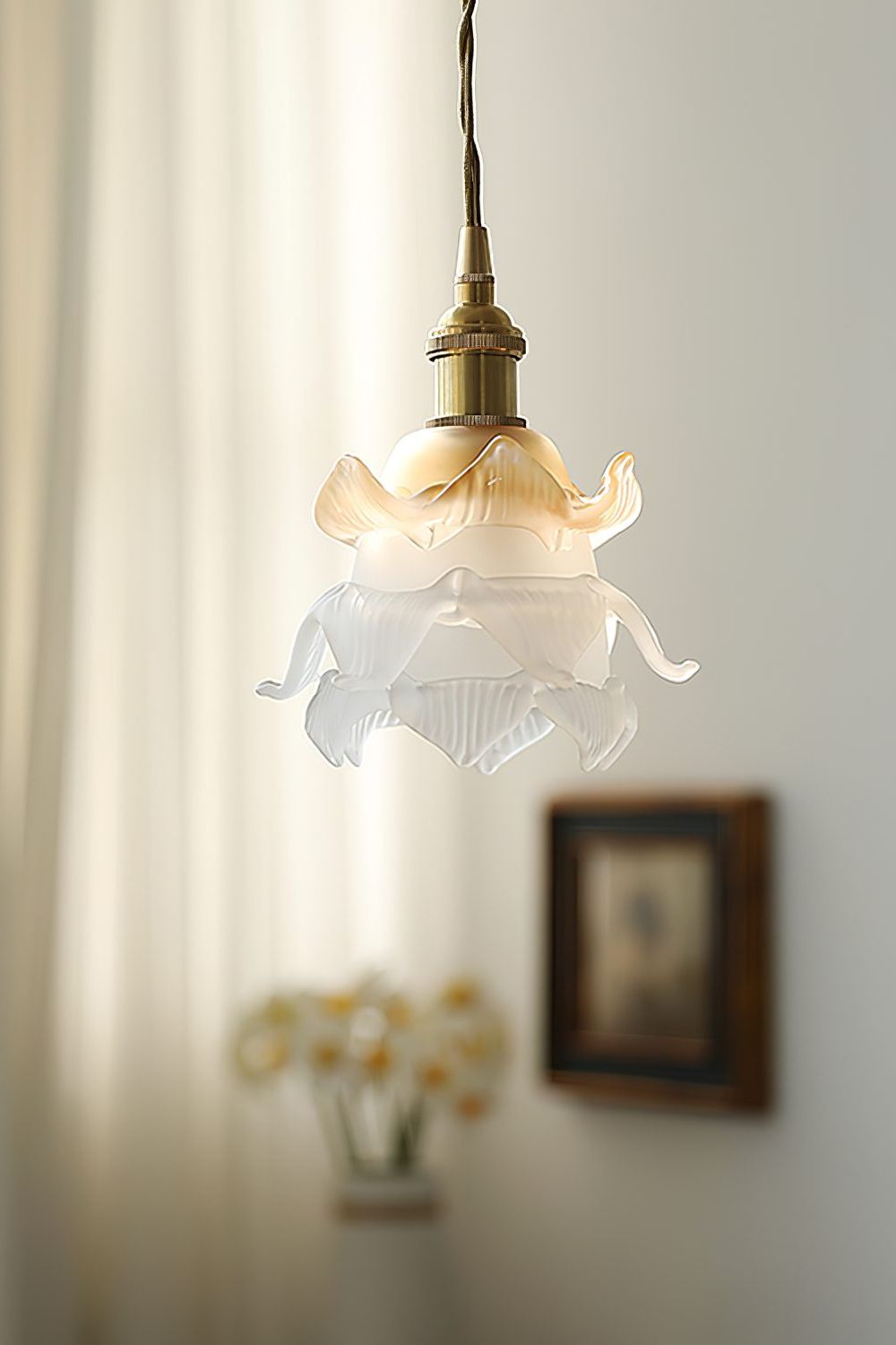 Lampa Wisząca Retro z Kwiatowym Kloszem Szklanym - 12