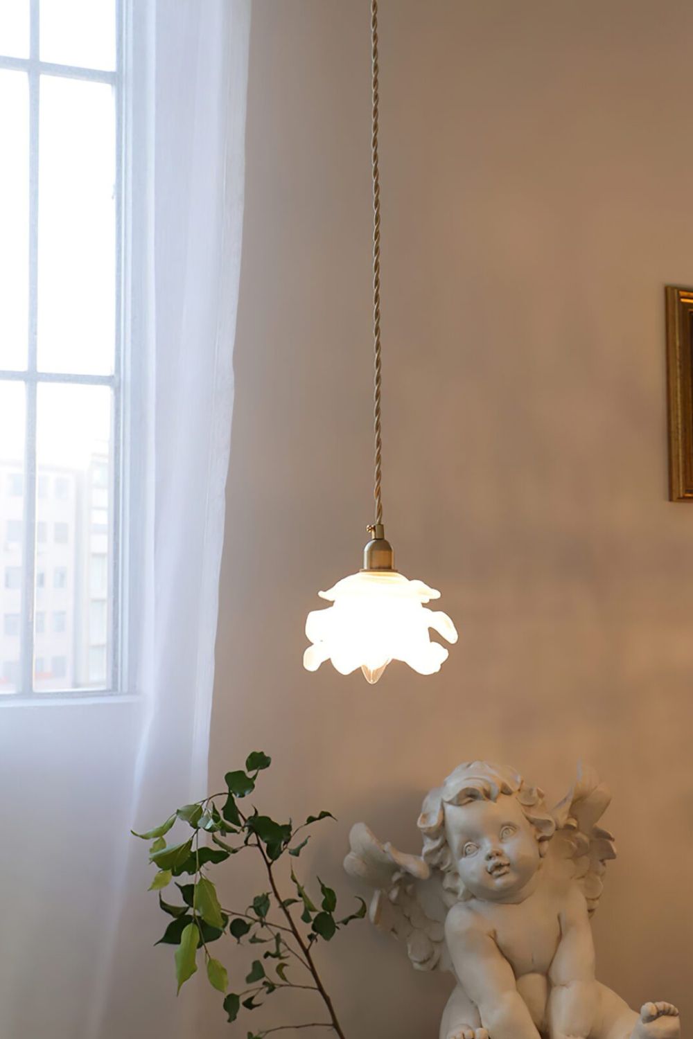 Lampa Wisząca Retro z Kwiatowym Kloszem Szklanym - 17