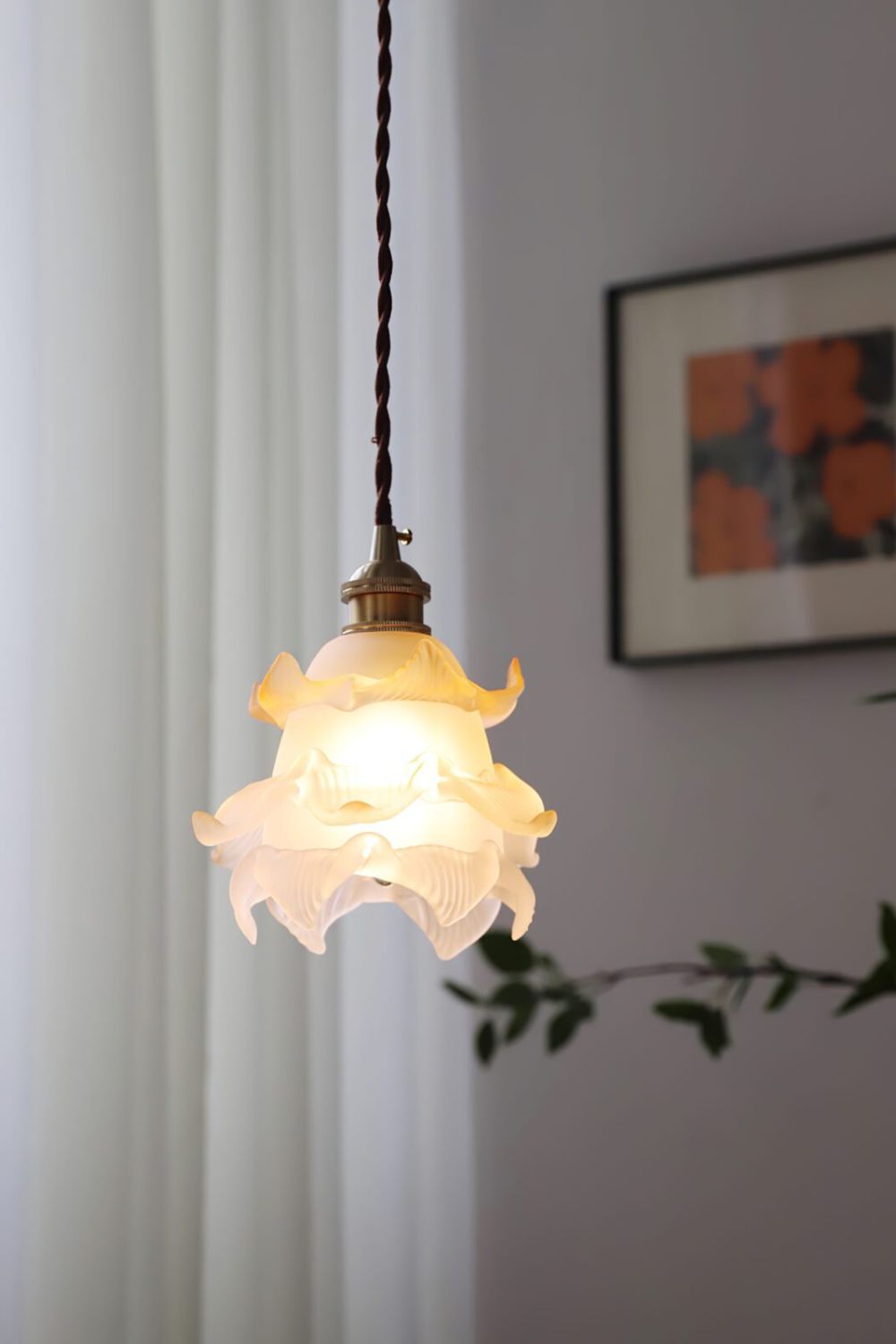 Lampa Wisząca Retro z Kwiatowym Kloszem Szklanym - 8