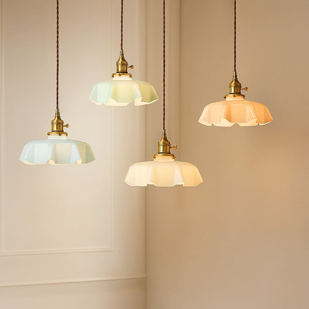 Lampa Wisząca Retro z Kwiatowym Kloszem ze Szkła - 10