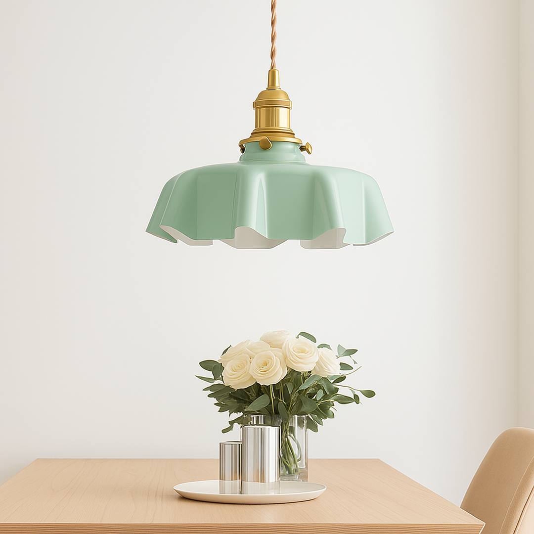 Lampa Wisząca Retro z Kwiatowym Kloszem ze Szkła - 11