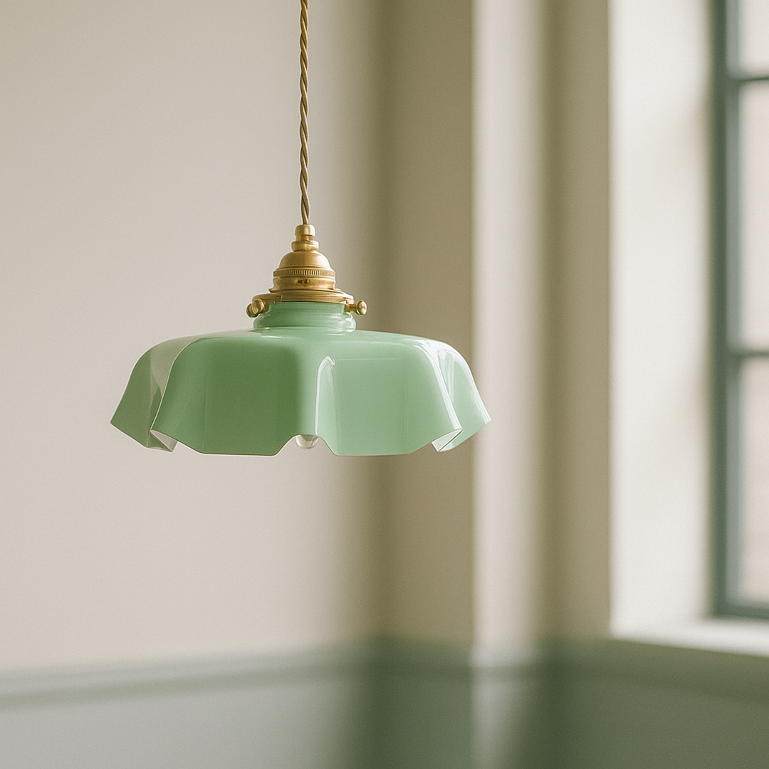 Lampa Wisząca Retro z Kwiatowym Kloszem ze Szkła