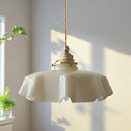 Lampa Wisząca Retro z Kwiatowym Kloszem ze Szkła - Beżowy