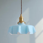 Lampa Wisząca Retro z Kwiatowym Kloszem ze Szkła - Niebieski