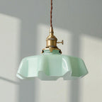 Lampa Wisząca Retro z Kwiatowym Kloszem ze Szkła - Zielony