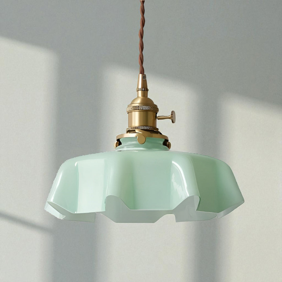 Lampa Wisząca Retro z Kwiatowym Kloszem ze Szkła - Zielony
