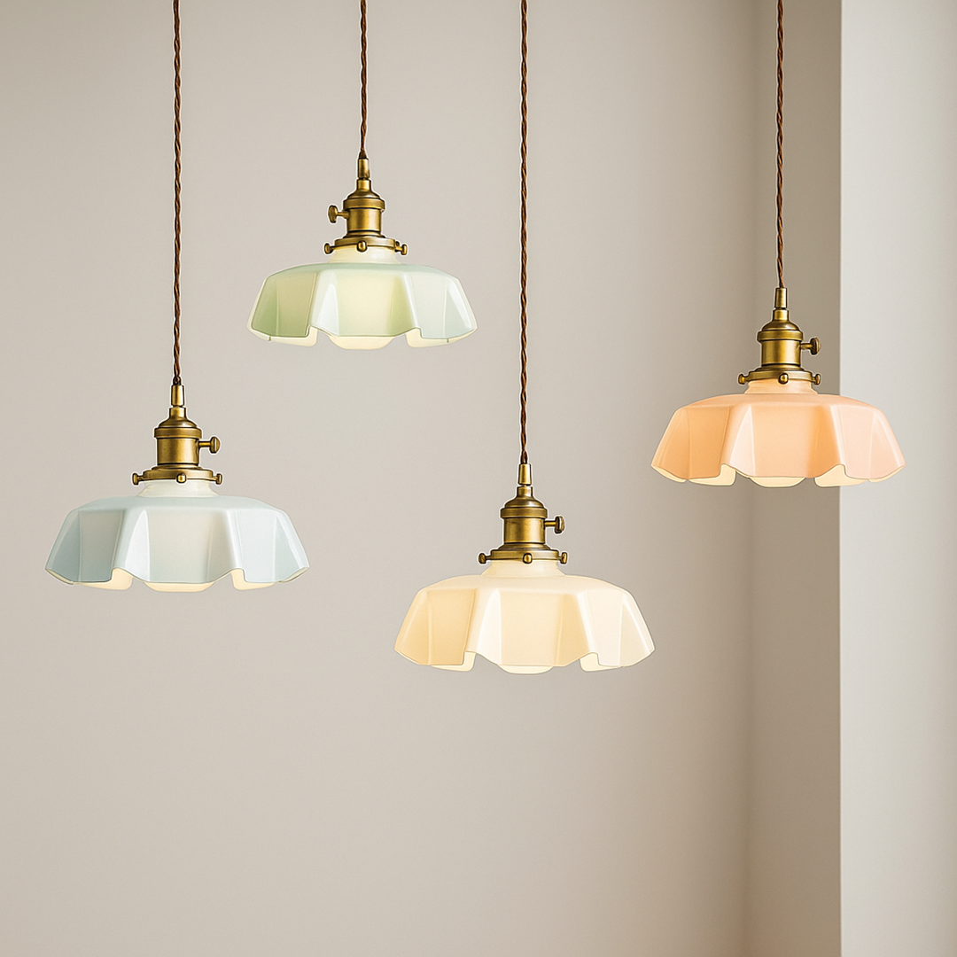 Lampa Wisząca Retro z Kwiatowym Kloszem ze Szkła - 9