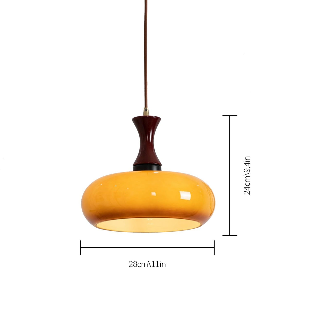 Lampa Wisząca Retro ze Szklanym Kloszem i Drewnianym Elementem - 10