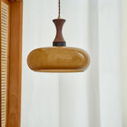 Lampa Wisząca Retro ze Szklanym Kloszem i Drewnianym Elementem - 3