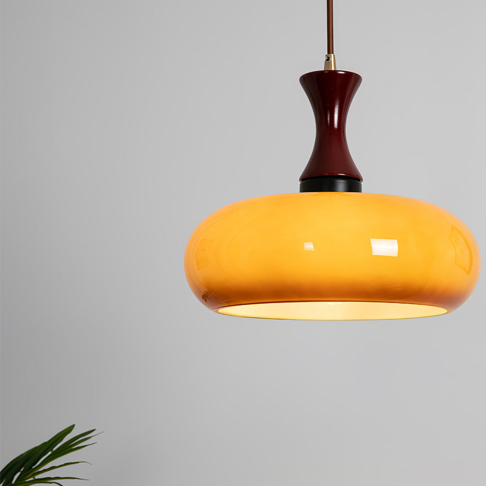 Lampa Wisząca Retro ze Szklanym Kloszem i Drewnianym Elementem - 5