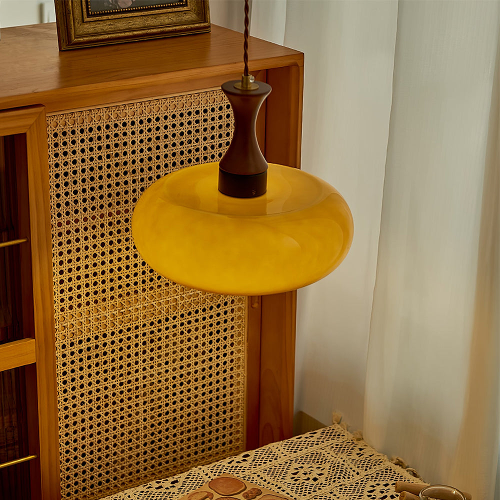Lampa Wisząca Retro ze Szklanym Kloszem i Drewnianym Elementem - 6