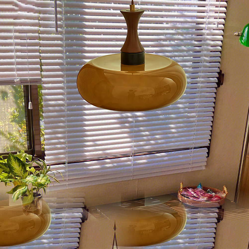 Lampa Wisząca Retro ze Szklanym Kloszem i Drewnianym Elementem - 8