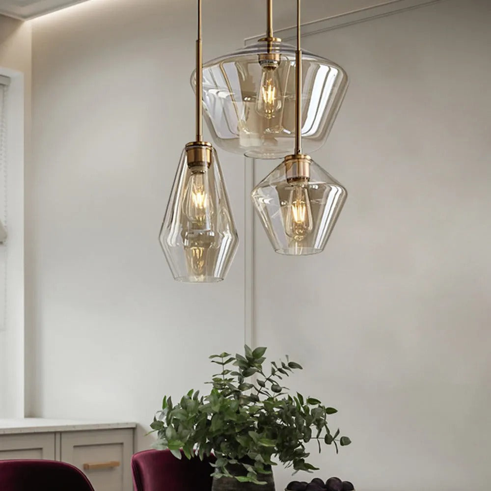 Lampa Wisząca Retro ze Szklanym Kloszem w Kształcie Diamentu - 11