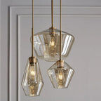 Lampa Wisząca Retro ze Szklanym Kloszem w Kształcie Diamentu - Bursztynowy