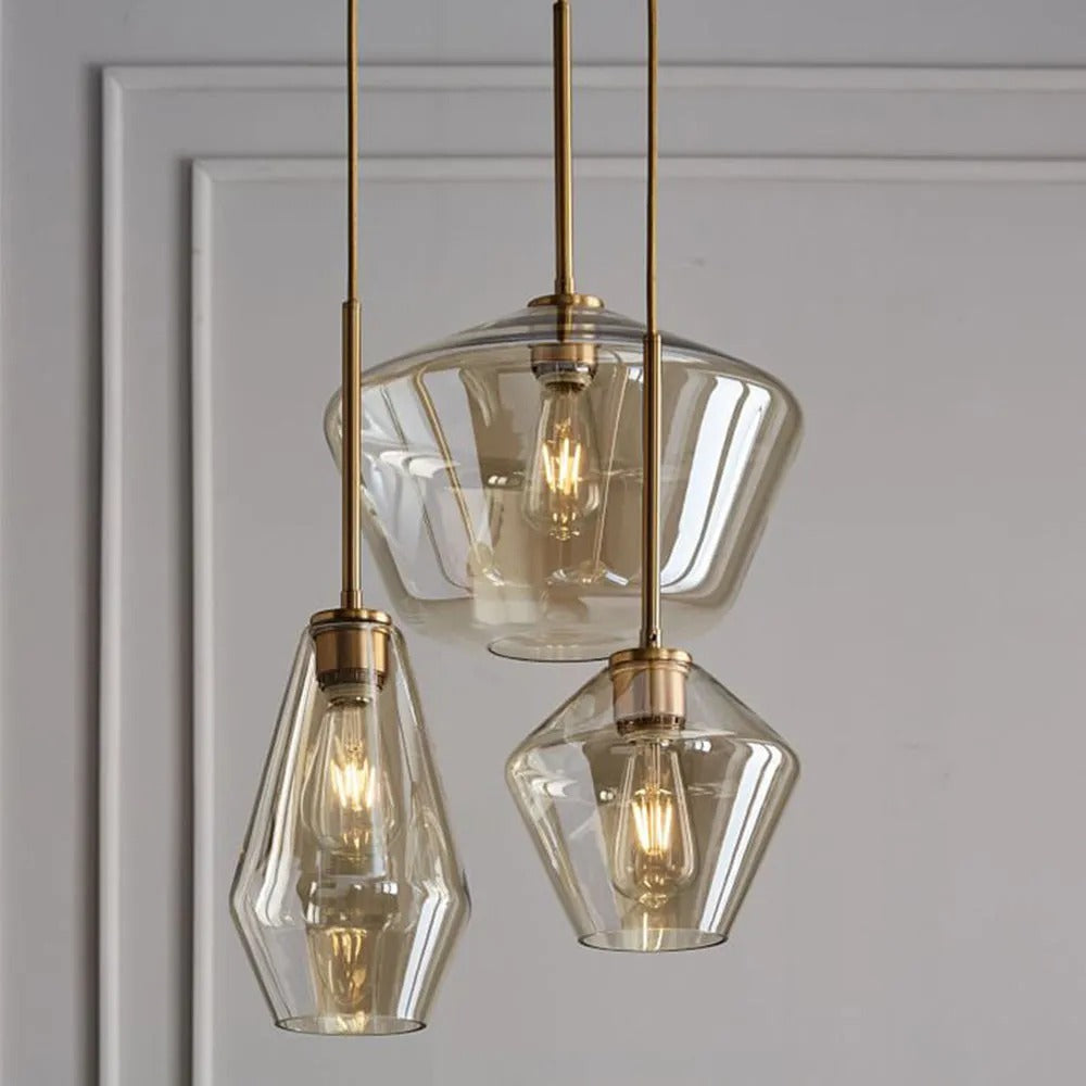 Lampa Wisząca Retro ze Szklanym Kloszem w Kształcie Diamentu - Bursztynowy