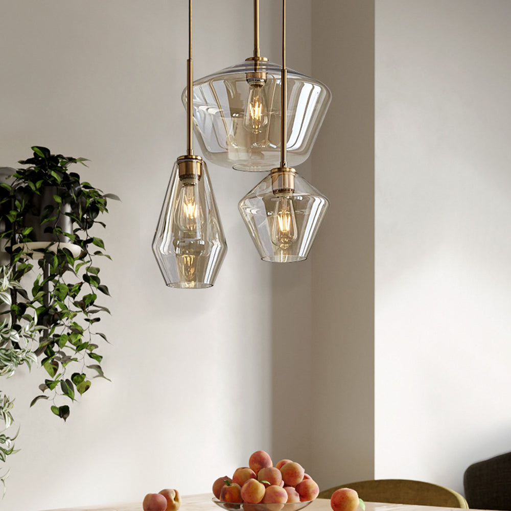 Lampa Wisząca Retro ze Szklanym Kloszem w Kształcie Diamentu - 3