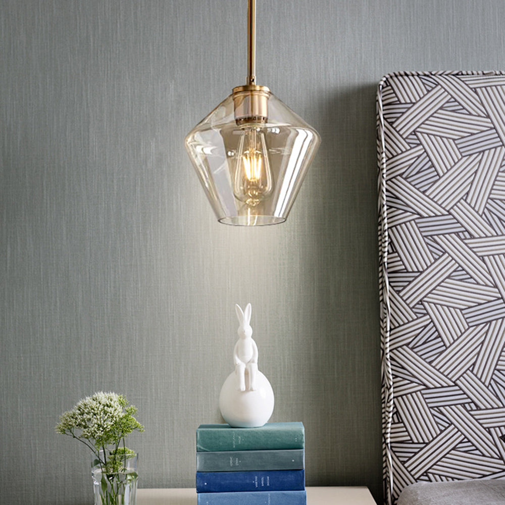 Lampa Wisząca Retro ze Szklanym Kloszem w Kształcie Diamentu - 4