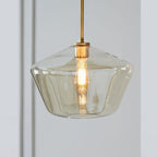 Lampa Wisząca Retro ze Szklanym Kloszem w Kształcie Diamentu - Bursztynowy