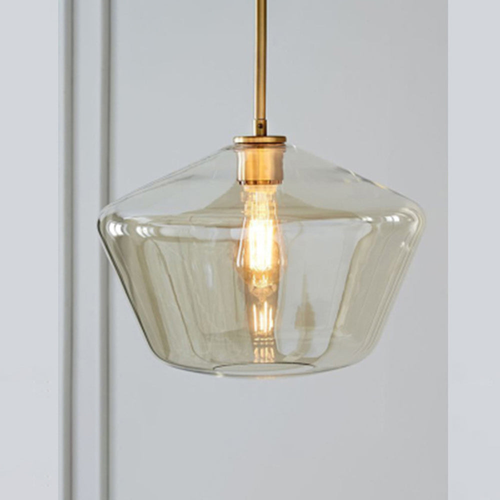 Lampa Wisząca Retro ze Szklanym Kloszem w Kształcie Diamentu - Bursztynowy