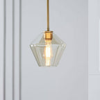 Lampa Wisząca Retro ze Szklanym Kloszem w Kształcie Diamentu - Bursztynowy