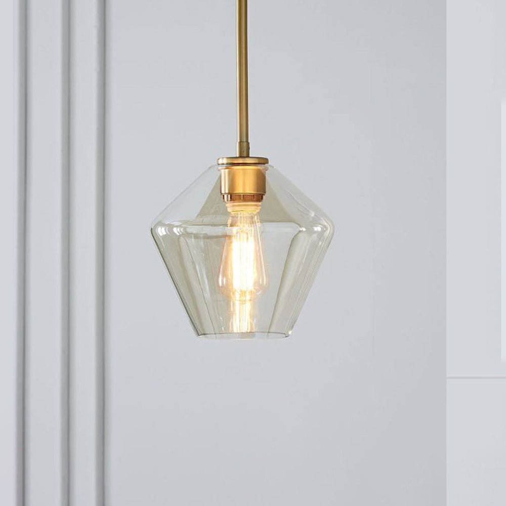 Lampa Wisząca Retro ze Szklanym Kloszem w Kształcie Diamentu - Bursztynowy