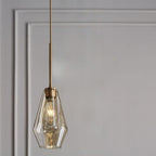 Lampa Wisząca Retro ze Szklanym Kloszem w Kształcie Diamentu - Bursztynowy