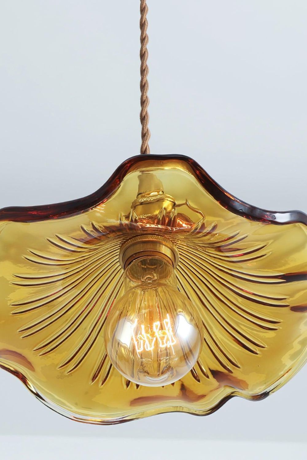Lampa Wisząca Retro ze Szklanym Kloszem w Kształcie Kwiatu - 11