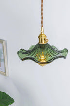 Lampa Wisząca Retro ze Szklanym Kloszem w Kształcie Kwiatu - Złoty i Zielony