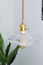 Lampa Wisząca Retro ze Szklanym Kloszem w Kształcie Kwiatu - Złoty i Transparentny
