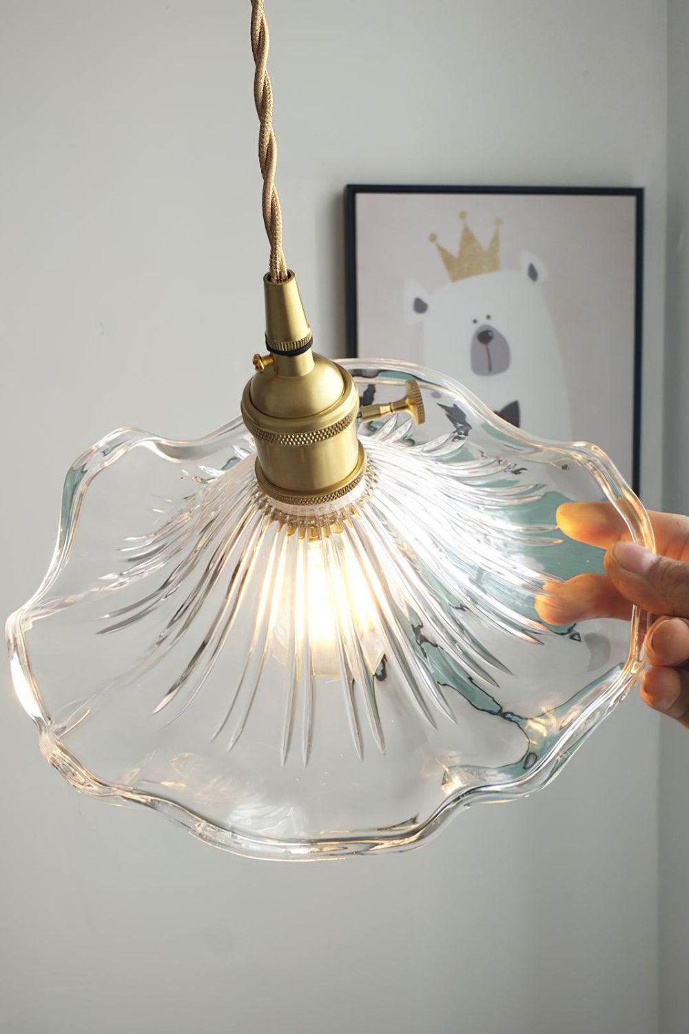 Lampa Wisząca Retro ze Szklanym Kloszem w Kształcie Kwiatu - 6