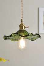 Lampa Wisząca Retro ze Szklanym Kloszem w Kształcie Kwiatu - 8