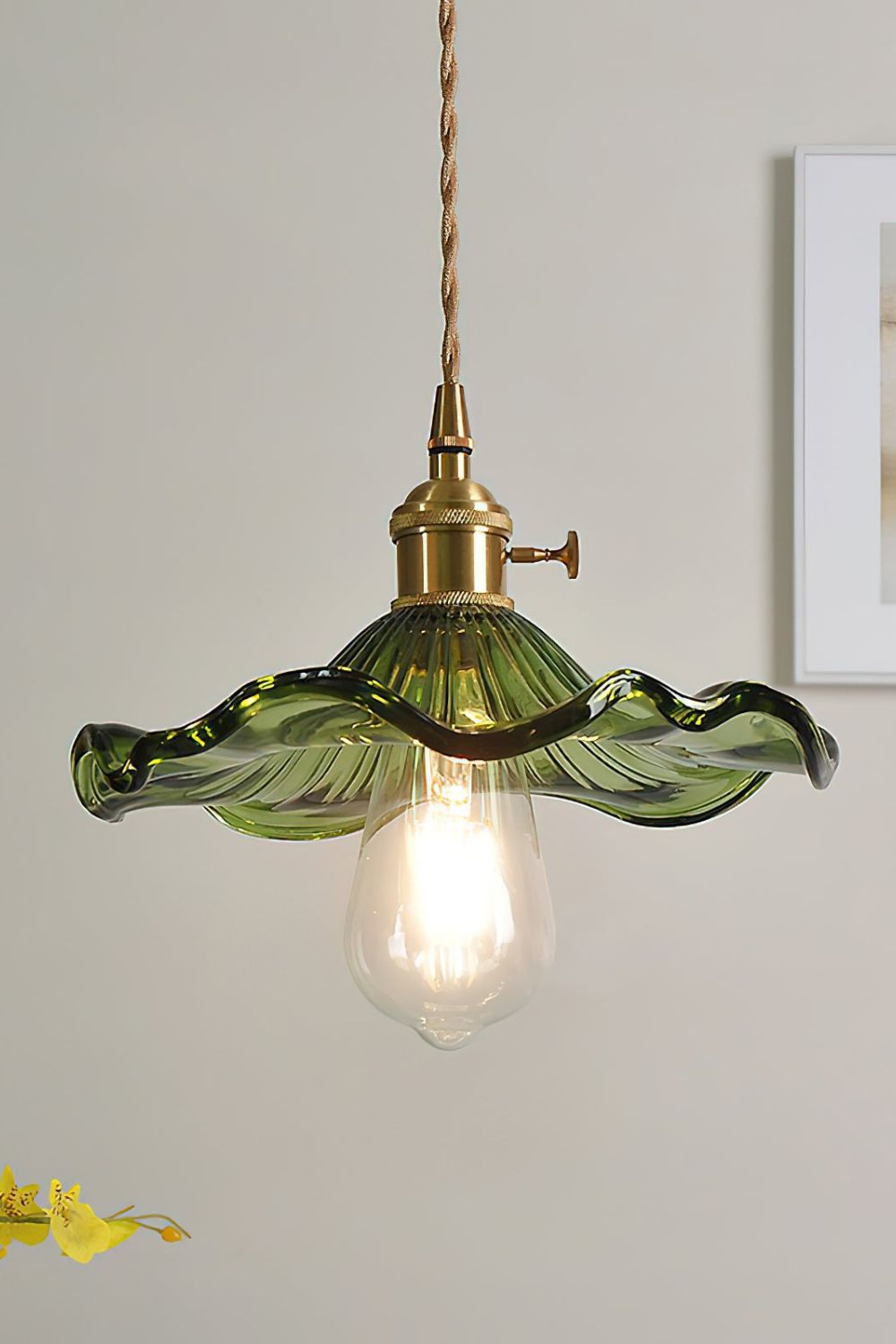 Lampa Wisząca Retro ze Szklanym Kloszem w Kształcie Kwiatu - 8
