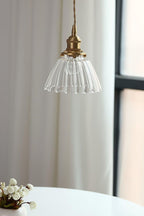 Lampa Wisząca Retro ze Szklanym Kloszem z Prążkowanego Szkła - 11