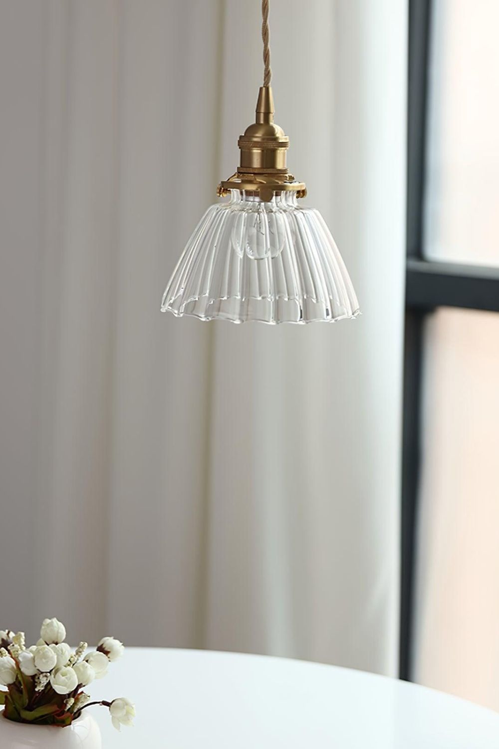 Lampa Wisząca Retro ze Szklanym Kloszem z Prążkowanego Szkła - 12