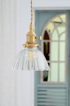 Lampa Wisząca Retro ze Szklanym Kloszem z Prążkowanego Szkła - 15