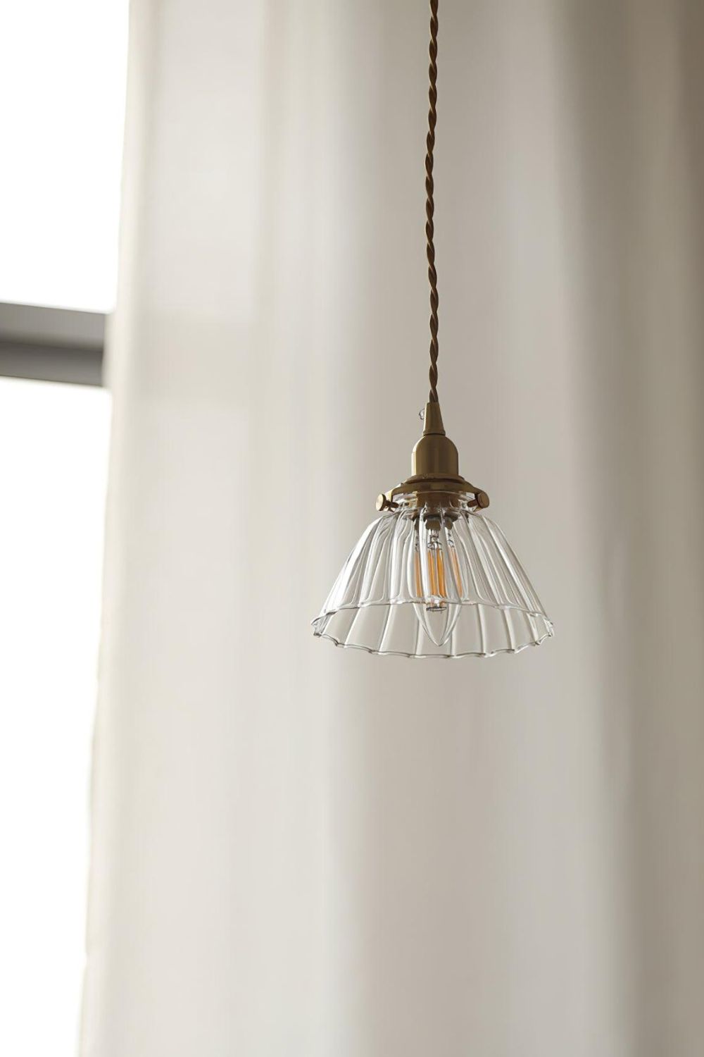 Lampa Wisząca Retro ze Szklanym Kloszem z Prążkowanego Szkła - 16