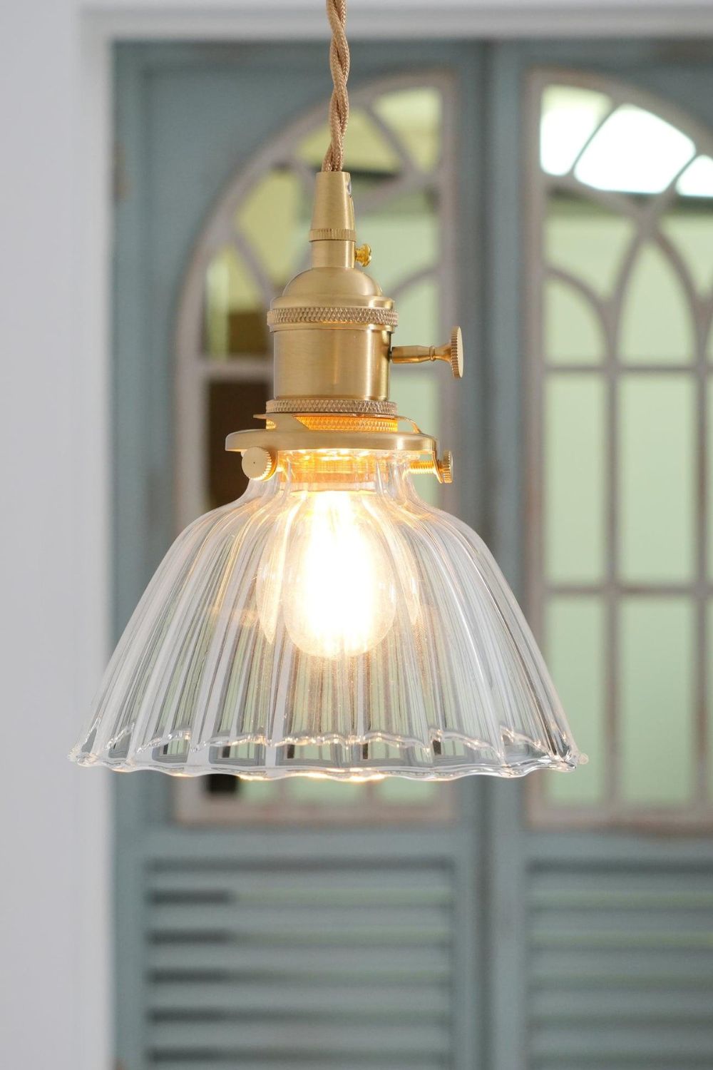 Lampa Wisząca Retro ze Szklanym Kloszem z Prążkowanego Szkła - 17