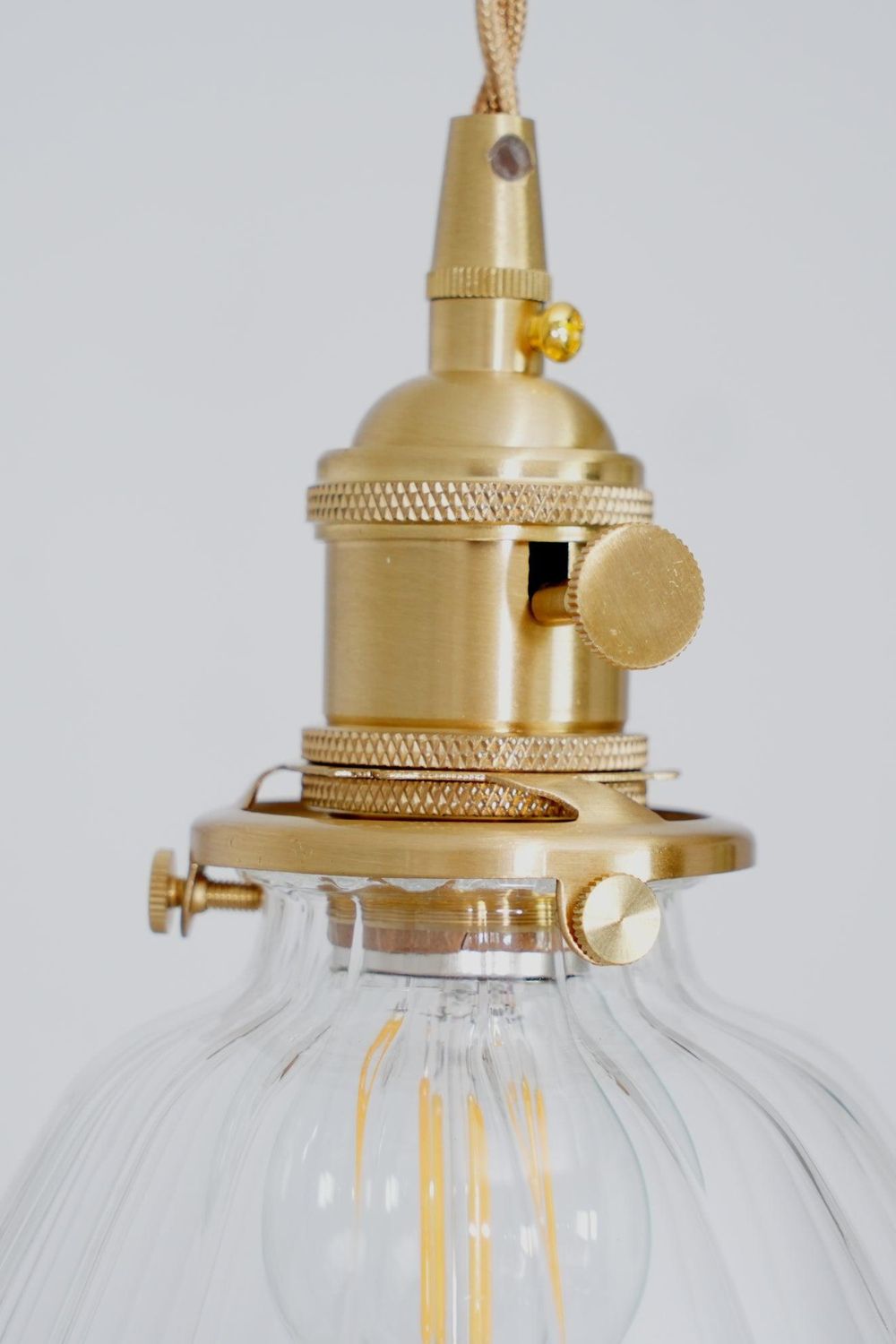 Lampa Wisząca Retro ze Szklanym Kloszem z Prążkowanego Szkła - 19