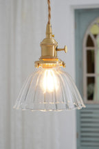 Lampa Wisząca Retro ze Szklanym Kloszem z Prążkowanego Szkła - 4