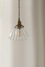 Lampa Wisząca Retro ze Szklanym Kloszem z Prążkowanego Szkła - 5