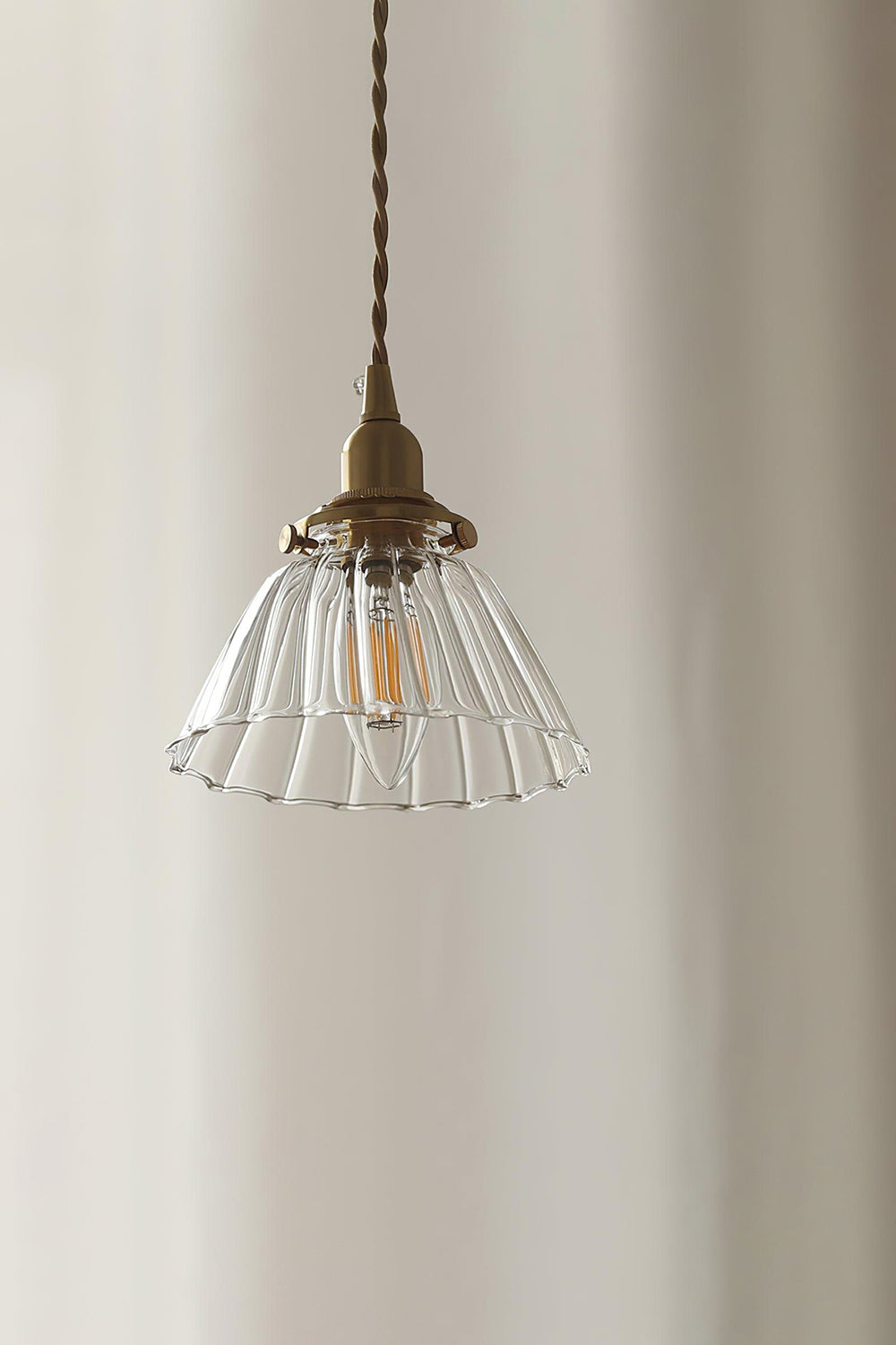 Lampa Wisząca Retro ze Szklanym Kloszem z Prążkowanego Szkła - 5