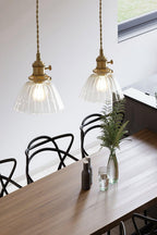 Lampa Wisząca Retro ze Szklanym Kloszem z Prążkowanego Szkła