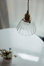 Lampa Wisząca Retro ze Szklanym Kloszem z Prążkowanego Szkła - 7