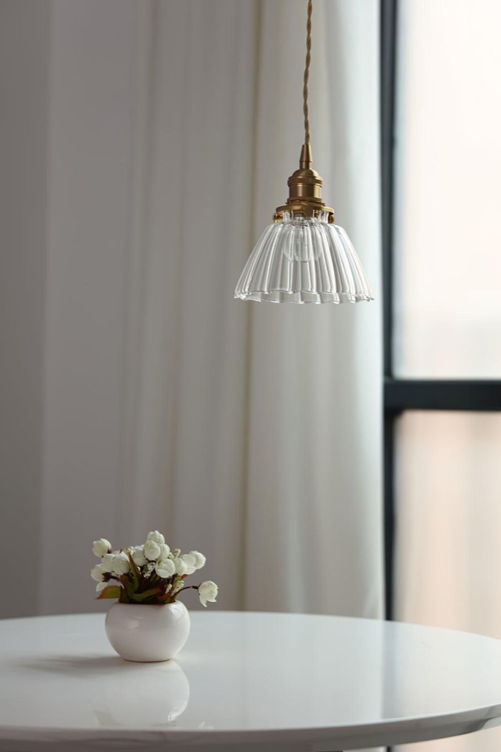 Lampa Wisząca Retro ze Szklanym Kloszem z Prążkowanego Szkła - 8