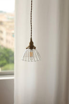Lampa Wisząca Retro ze Szklanym Kloszem z Prążkowanego Szkła - 9