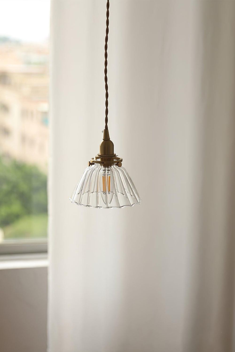 Lampa Wisząca Retro ze Szklanym Kloszem z Prążkowanego Szkła - 9