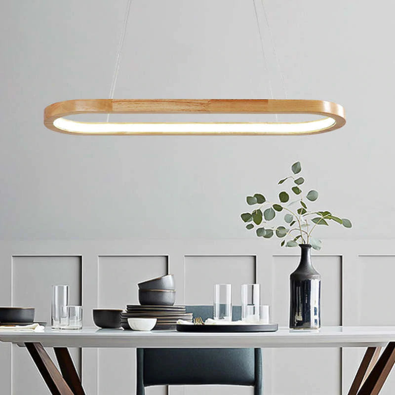 Lampa Wisząca Skandynawska Owalna z Drewnianą Ramą i Zintegrowanym Oświetleniem - 3