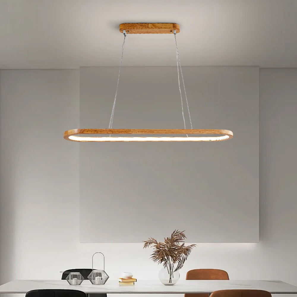 Lampa Wisząca Skandynawska Owalna z Drewnianą Ramą i Zintegrowanym Oświetleniem - 4