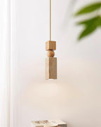 Lampa Wisząca Skandynawska z Drewnem i Trawertynem - 13